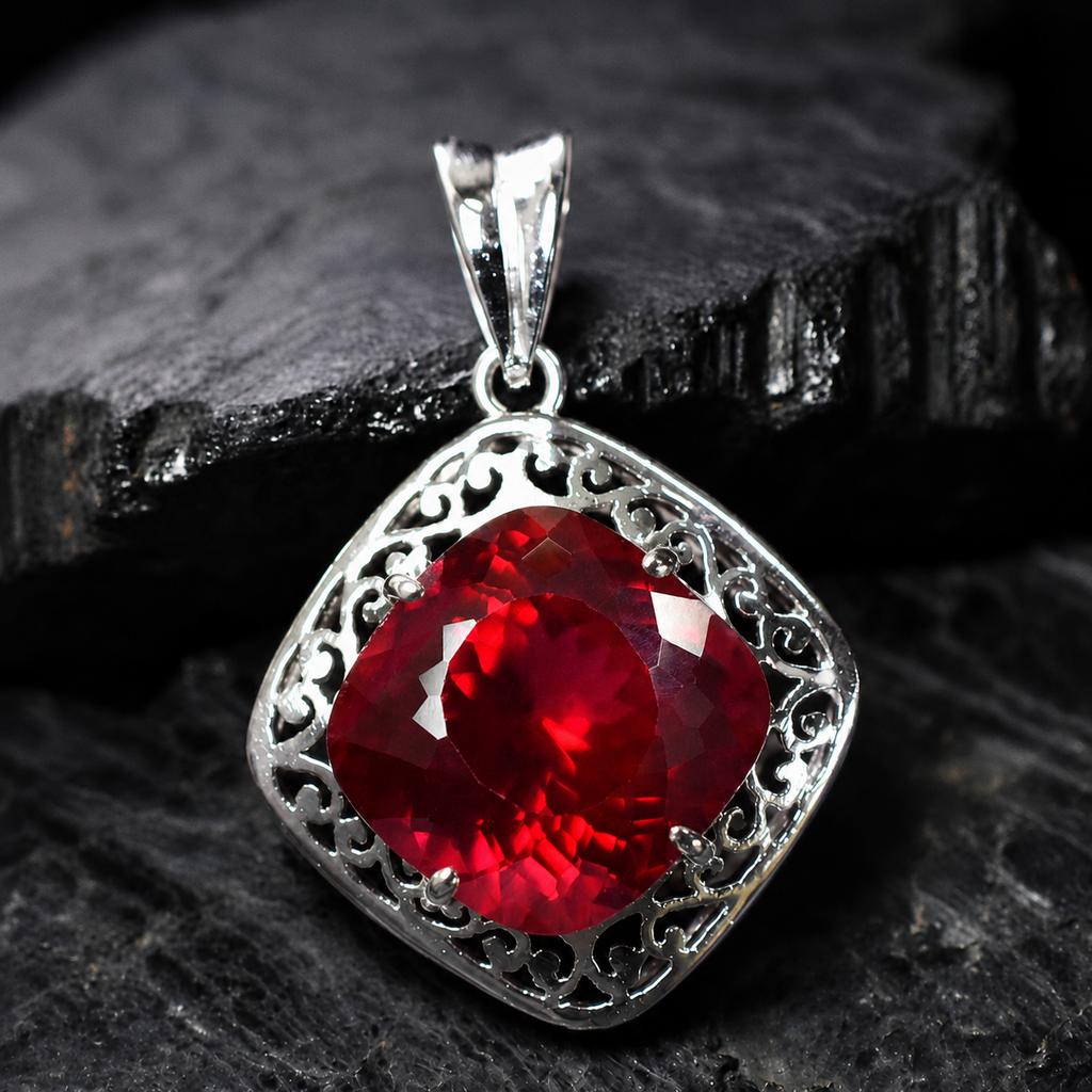 Natural Red Ruby Pendant 925 Sterling Silver Square Cushion 24ct Gem Gemstone Jewelry Gift