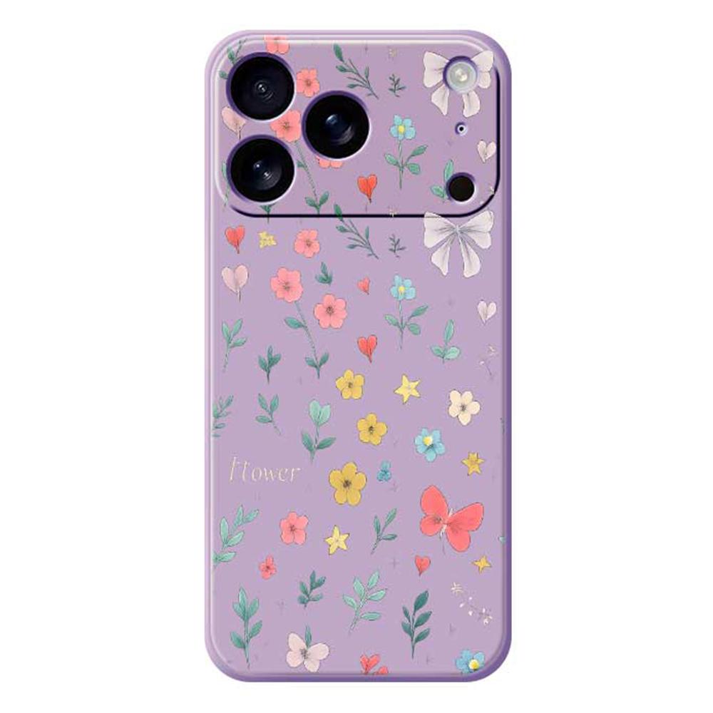 For iPhone 17 Pro Case Floral Bow Pattern Printing Straight Edge TPU Phone Back Cover