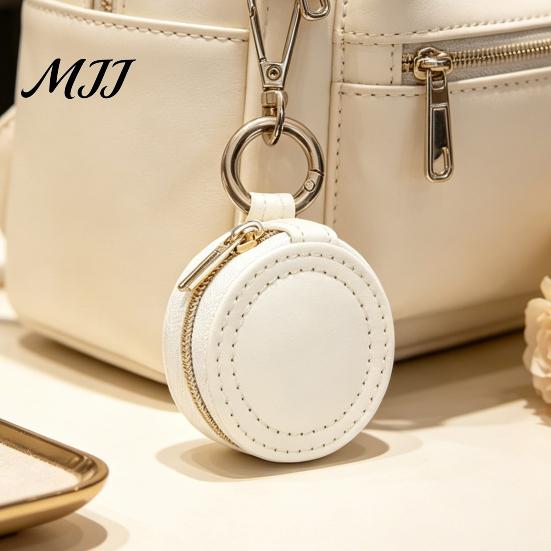 Zippered Jewelry Storage Bag Portable Box Keychain, PU Leather Travel Organizer Case, Soft Compact Accessory Velvet Lining Secure Zipper Closure