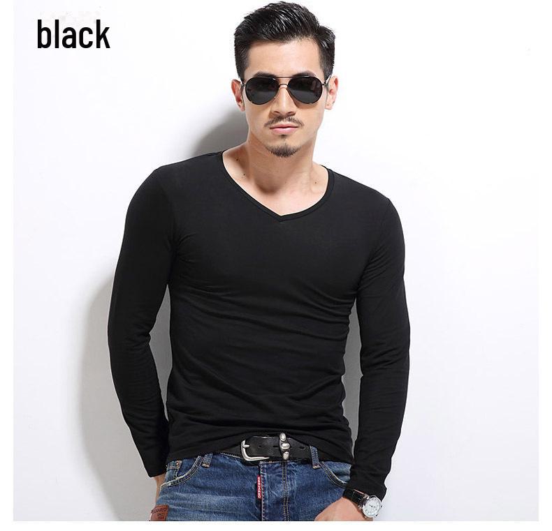 2023 Men's Slim Fit Long Sleeve Solid Color Pullover Shirt for Autumn/Winter