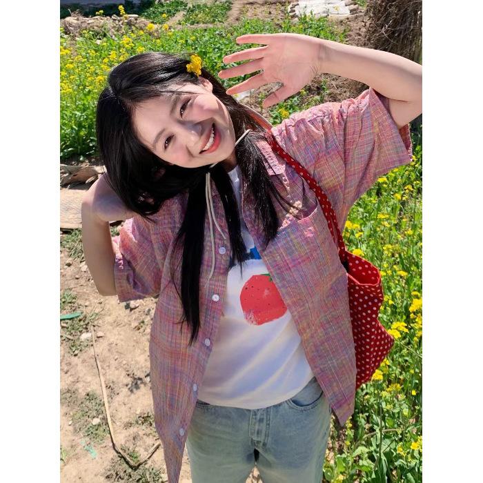 

Новая летняя блузка в гонконгском стиле класса люкс для женщин с клетчатым воротником поло свободного кроя, подчеркивающая фигуру 2XL розовый