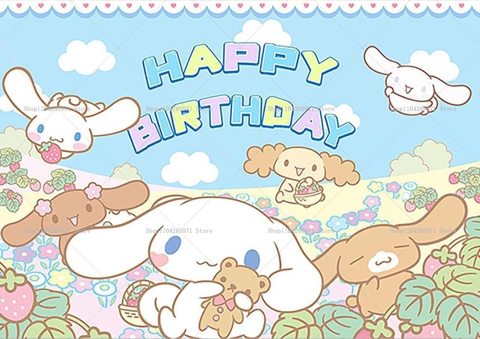Sanrio Backdrops Banner Rainbow Balloons Cartoon Cinnamoroll Children's Happy Birthday Party Decor Photo Background Booth Props