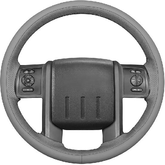 

MEWANT DIY Stitching Steering Wheel Cover Wrap for Ford F-250 F-350 F450 F550 XL 2008-2016/Expedition 2007-2014 Steering Wheel Accessories for Ford 9：3D Style(Gray Leather