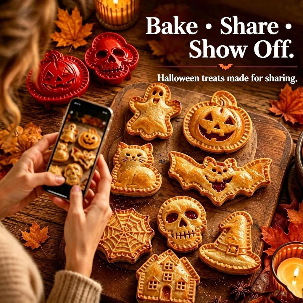 Halloween Mini Hand Pie Molds Set, Pastry Cutter and Sealer for Holiday Baking, 8 Shapes Food Grade Dough Press Cutter Reusable Holiday Mini Pie