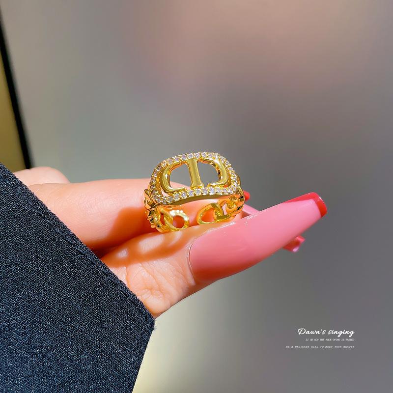 Echter Gold Partnerring, Modischer schlichter Ring für Damen, Verstellbarer offener Ring, Kaltes CD-Design
