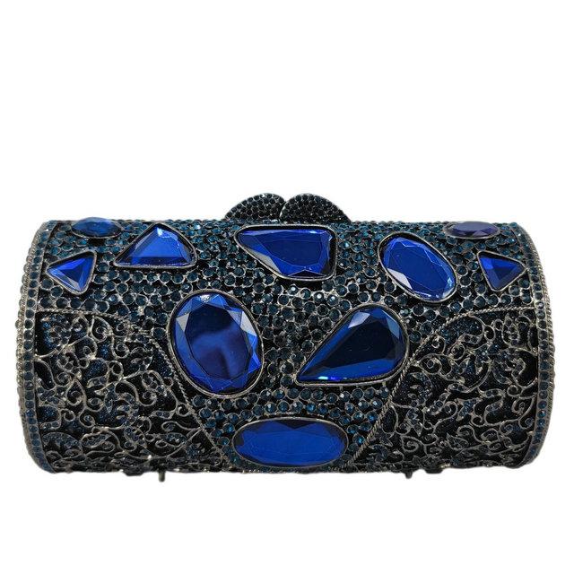 

Boutique De FGG Round Barrel Women Purple Crystal Clutch Purse Wedding Party Crystal Evening Handbags Rhinestone Handbags Purse Mini and Heavy