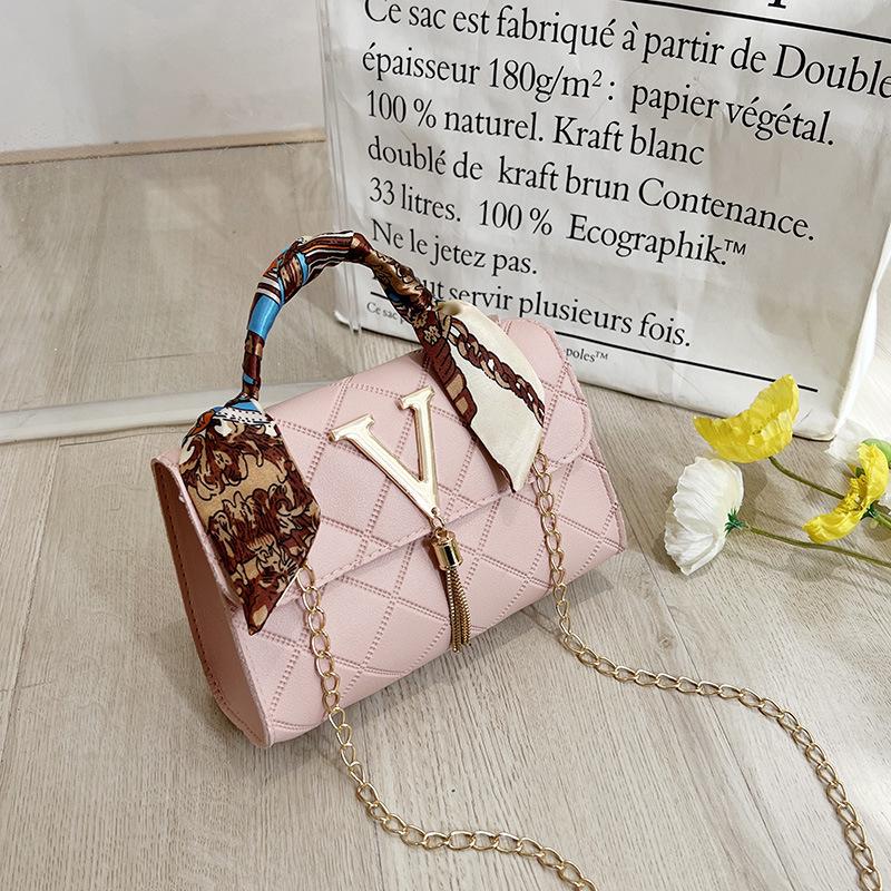 2023 Women's Versatile Crossbody Single Shoulder Bag with Diamond Lattice and Silk Scarf