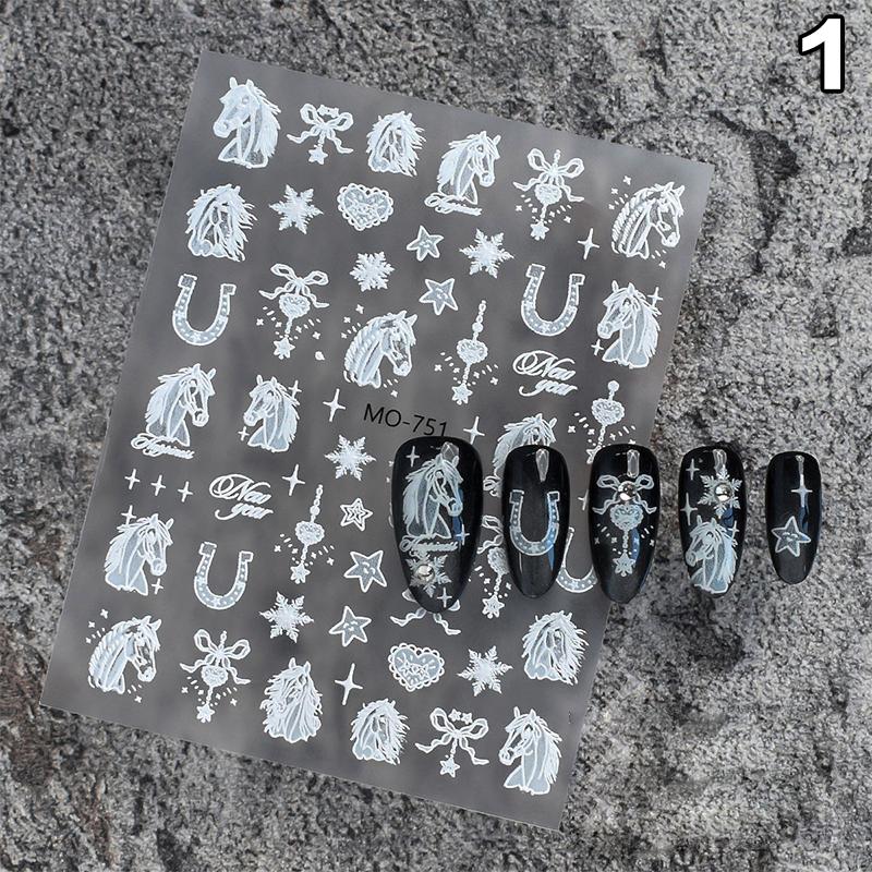

1 Sheet Cute Cartoon Pony Embossed Nail Stickers Year Of The Horse Relief Chinese New Year Manicure Art Decoration Stick-on Nail