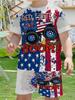 Men's T-Shirt And Shorts Set Red White Blue Star Flag Print Casual Summer Outfit With Crew Neck Short Sleeve Tees Sets