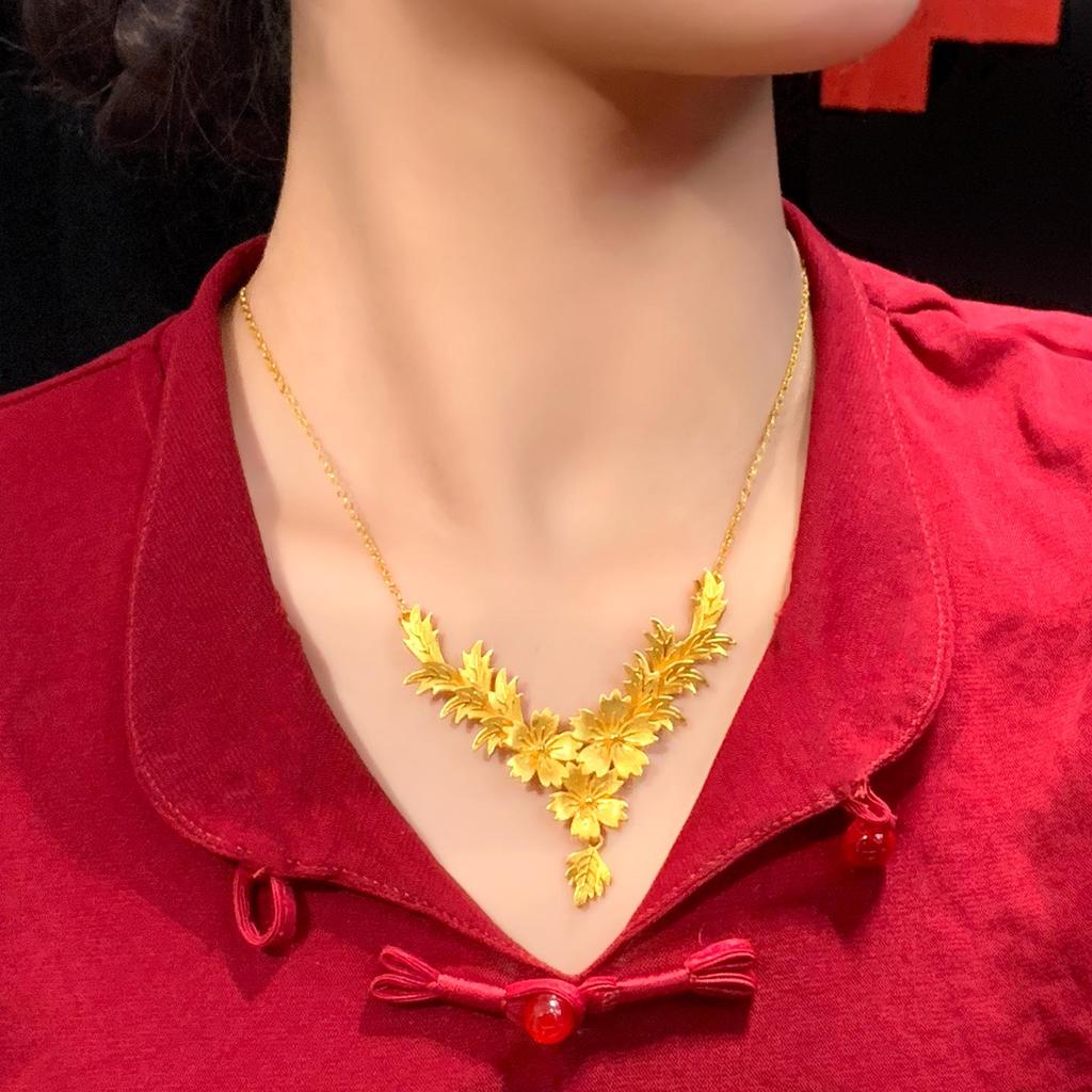 Chinese Style Gold Blossom Necklace Set for Brides - Wedding Jewelry