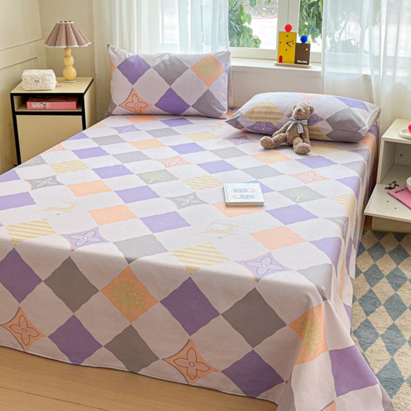 Raw Cotton Old Coarse Cloth Bed Sheet Soft Mat Three-piece Set Quilt Single Double Dormitory Printing Washable Anti-wrinkle