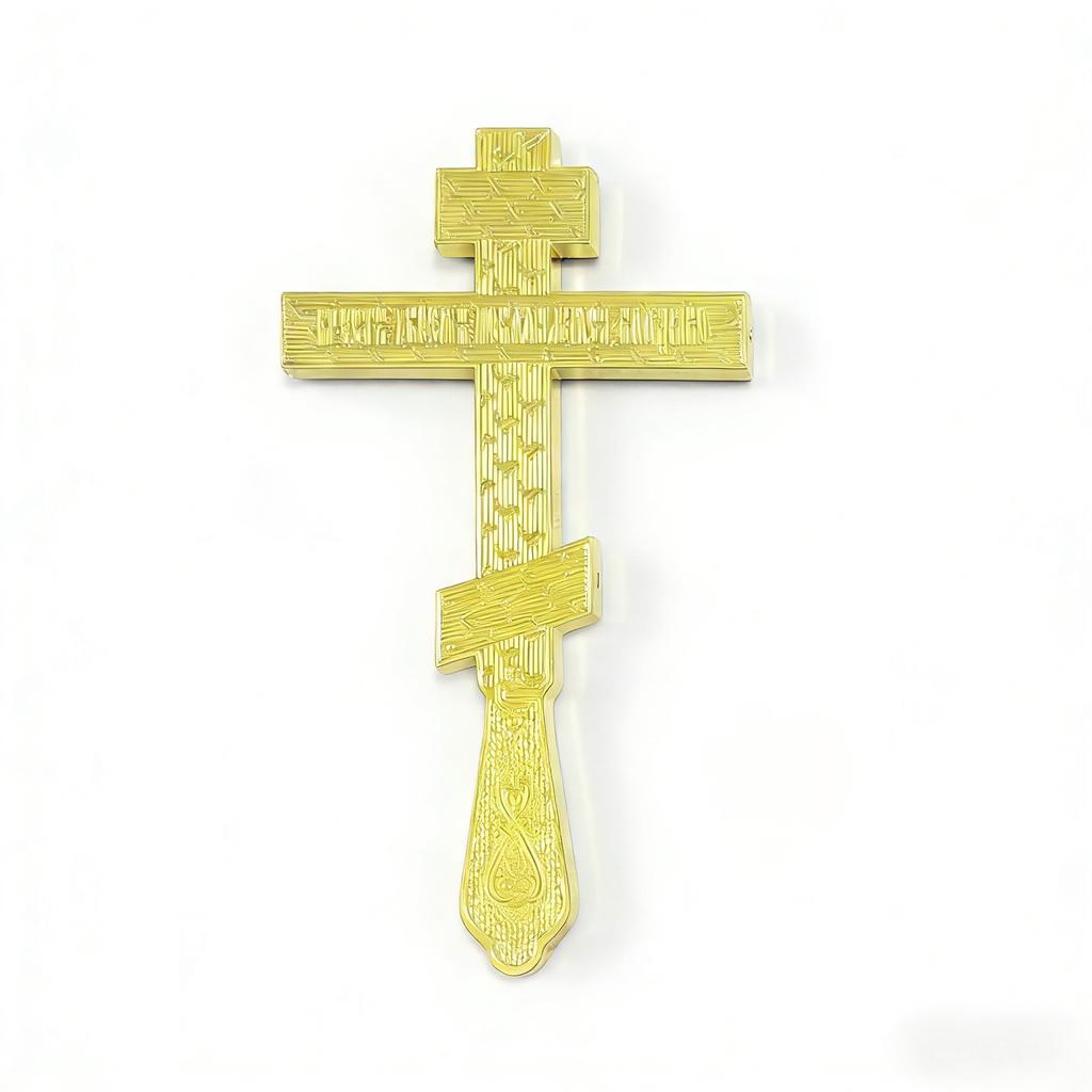 HT Byzantine Orthodox Crucifix Gold-Plated Enamel Cross with Red Rhinestones Hand Christian Cross for Church Prayer Home Decor