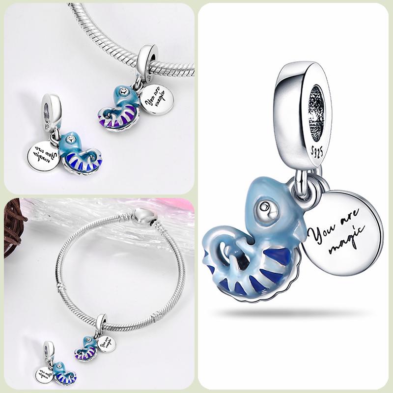 Modne koraliki zawieszki S925 ze srebra próby 925 w stylu klasycznym i romantycznym z motywem żółwia lotosu, odpowiednie do oryginalnej bransoletki DIY na prezent