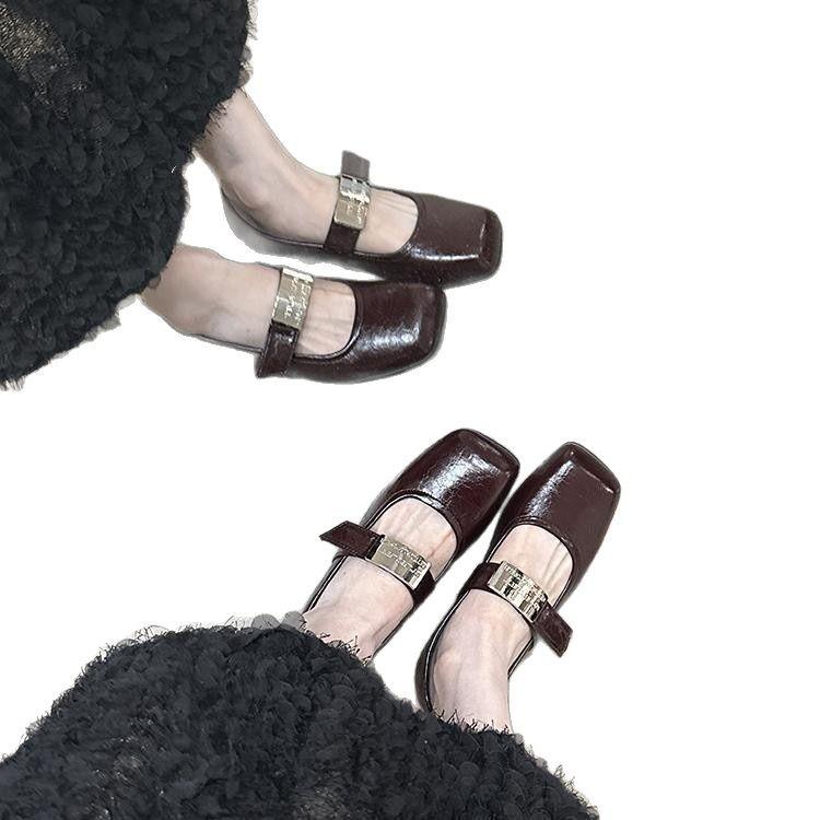 Inner height increase 4CM small Mary Jane shoes women's 2025 spring and autumn French single shoes metal buckle evening breeze grandma shoes