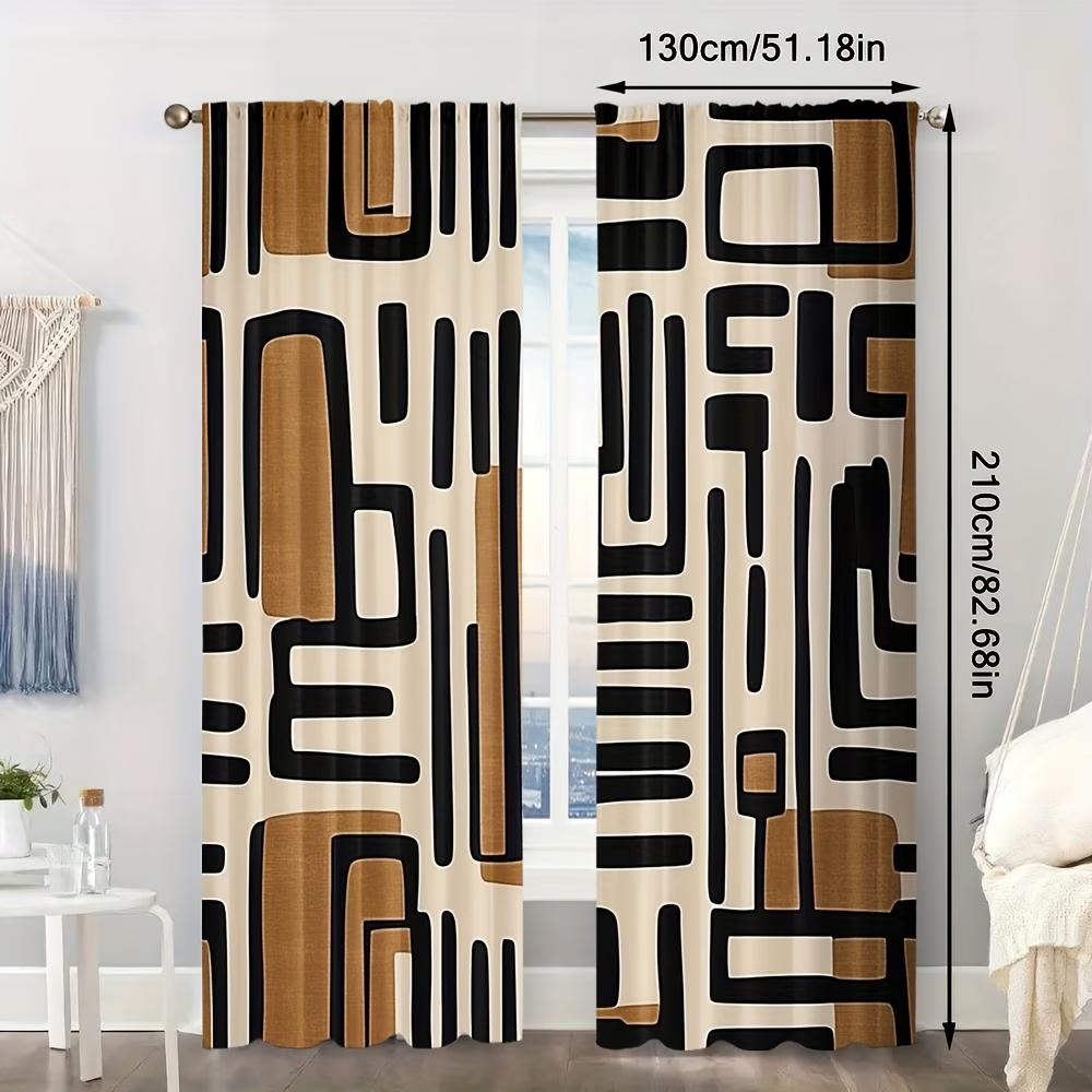 2PCS Digital Printed Curtains, Black Short Stripes Abstract Dark Pattern, Window Drapes for Living Room Bedroom Home Decoration
