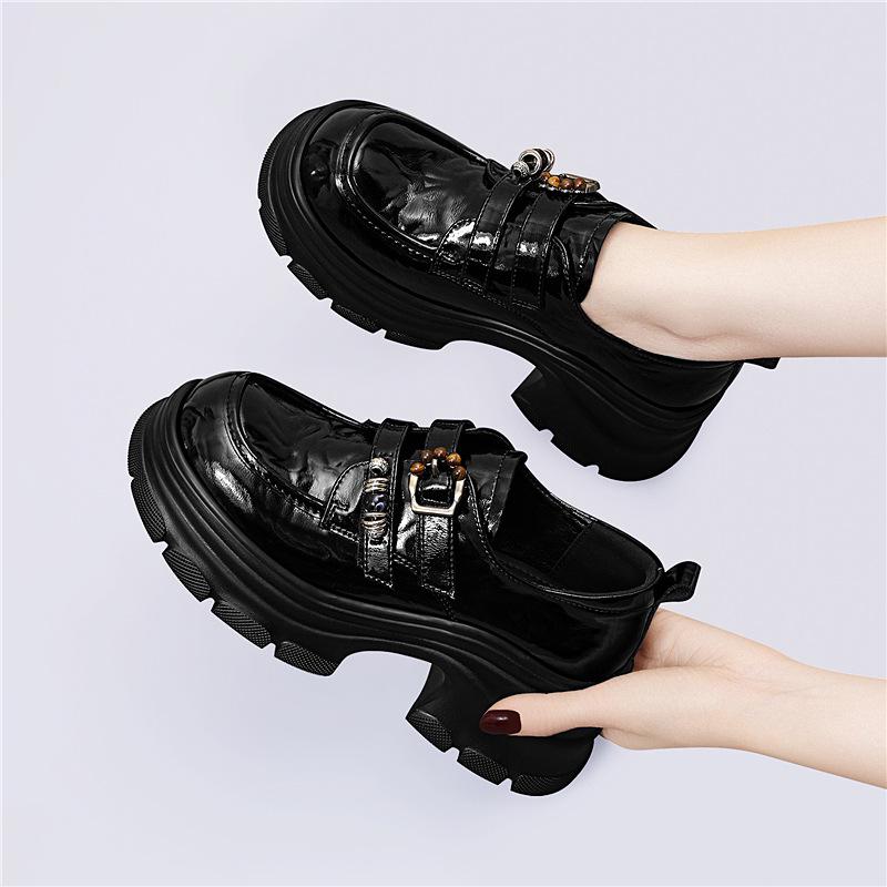 Golden Rabbit Women's British Style Chunky Heel Loafers - Spring/Autumn 2025, Fashionable Thick Sole Mary Jane Shoes