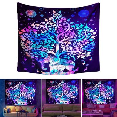 UV Fluorescent Bohemian Elephants Tapestry Print Wall Hanging Art Home Decor