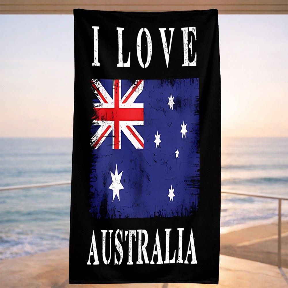 

1PC Trendy I Love Australia Flag Beach Towel, Portable Blanket for Swimming Travel Fitness Beach Activities W40*H60(CM)
