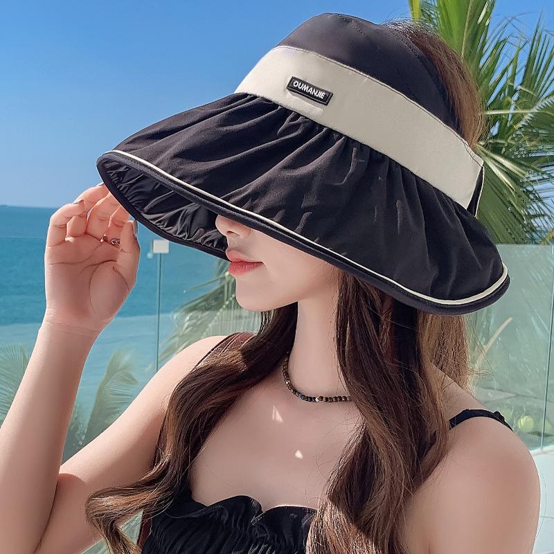 Sunscreen Large Brim Empty Top Sun Hat Women's Summer Ponytail Shading Breathable New Bucket Hat