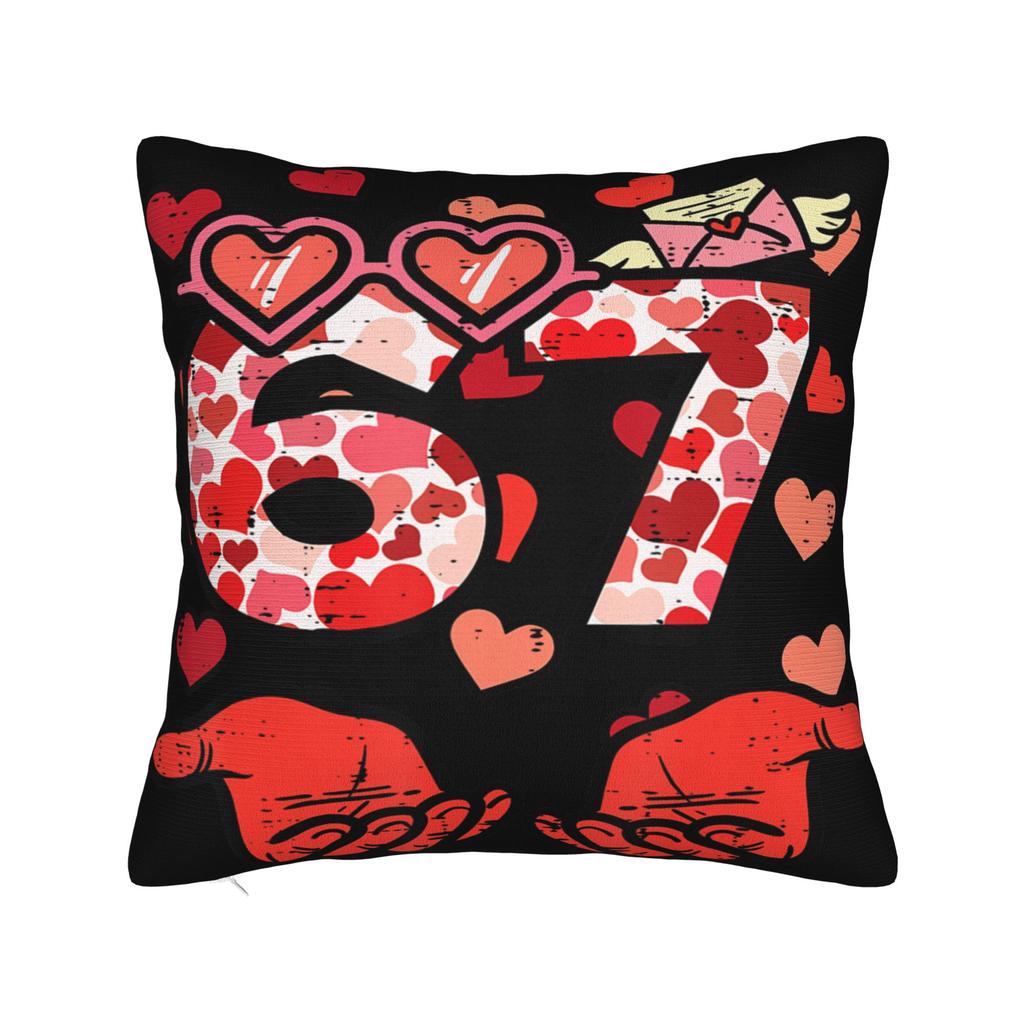 67 Meme Six Seven Valentine Heart Pillow Cover Novelty Pillow Case For Sofa Home Decoration Soft Pillowcases Gift