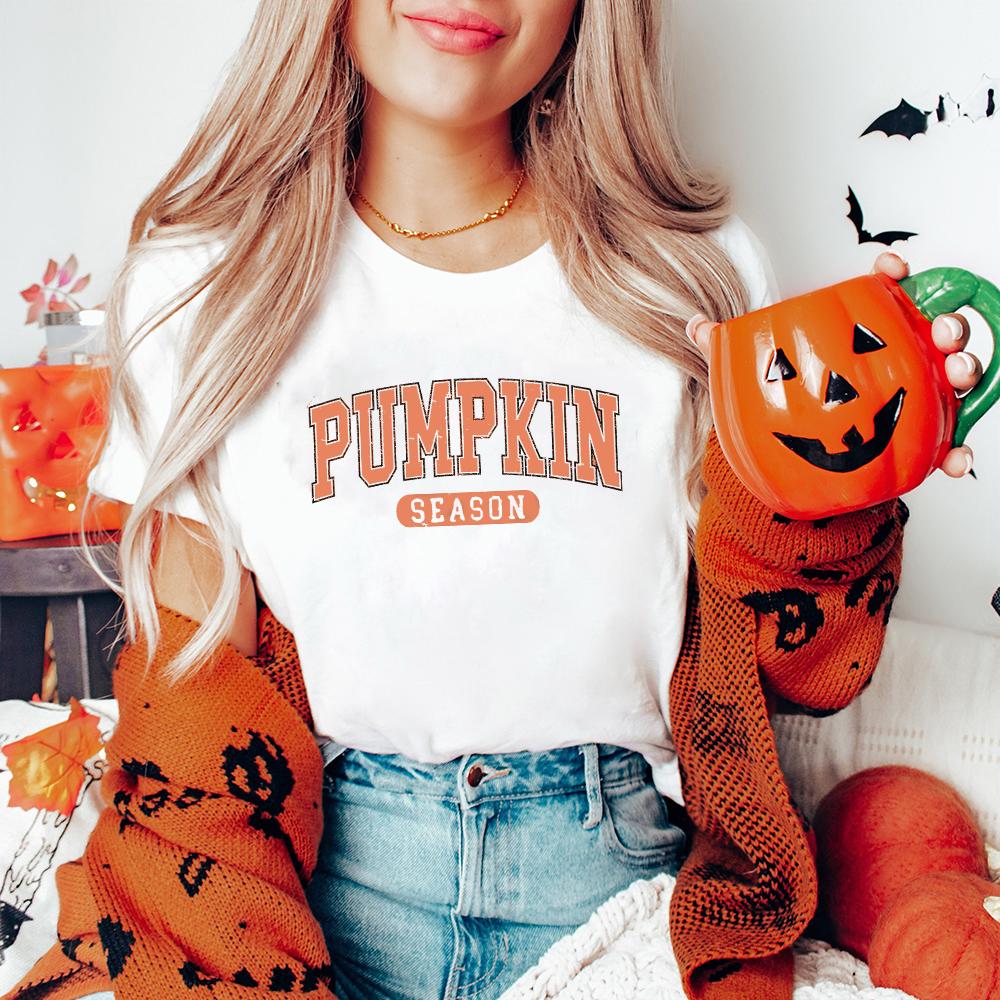 Pumpkin Season Unisex Short Sleeves Summer Autumn Female Tshirt Thanksgiving Halloween Party Female Round Neck Top Tee