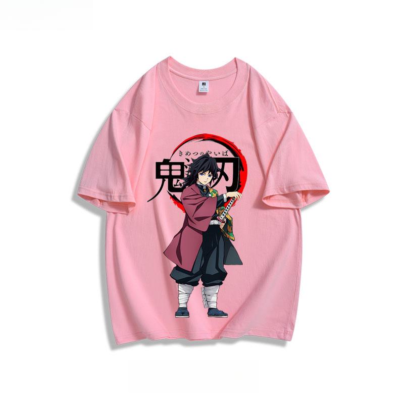 Popular anime demon slayer print 100% pure cotton short sleeved summer men's outdoor casual fashion comfortable streetwear