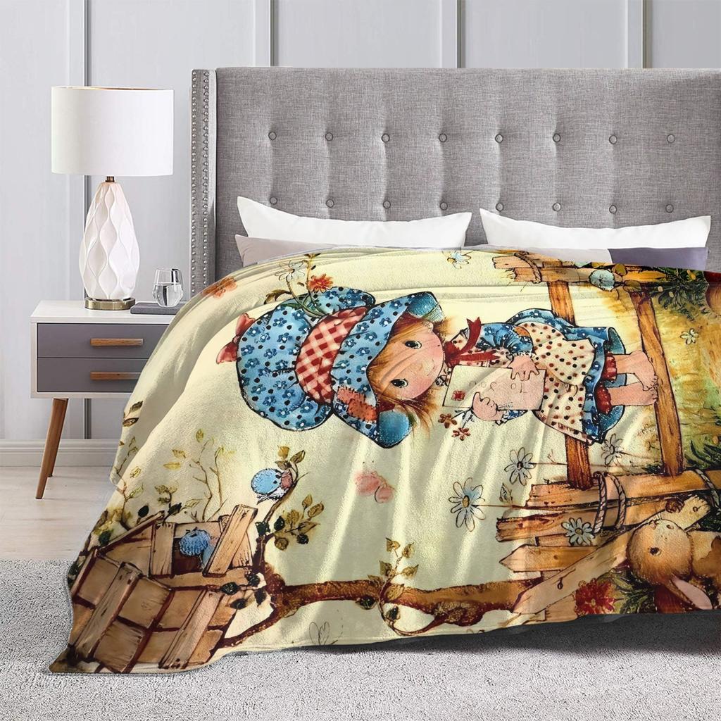 Sarah Kay With Cat Knitted Blankets  Camping Flannel Throw Blanket For Home Decor Soft Warm Custom Quality Bedspread Gift Idea