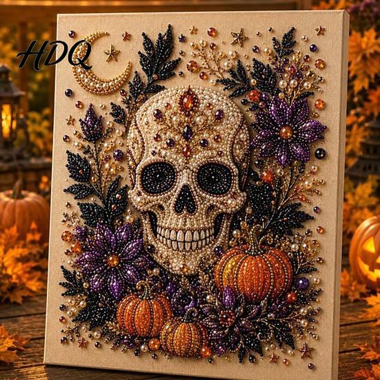 Happy Halloween Atmosphere Decor Ghost Faux Pearl Art DIY Kit Spooky 3D Bead Unique Home Painting Crafts Gothic Wall for Adults Beginners Decorative