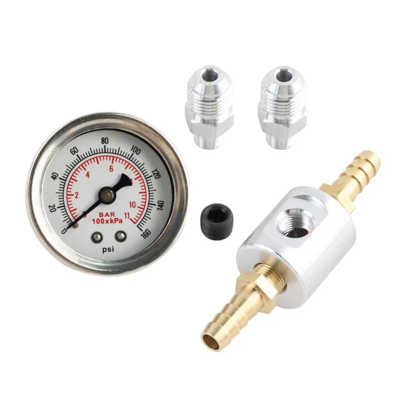 Universal 1/8Npt Fuel Pressure Gauge Liquid Filled Polished-Case 0-160Psi And Adaptor Kit For Car Fuel Injection Systems