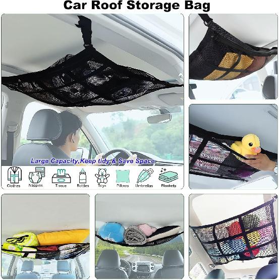 SUV Ceiling Cargo Net, Trunk Organizer, Car Roof Storage, Truck Netting, Van Interior Accessories, Double-Layer Mesh Camping Essentials