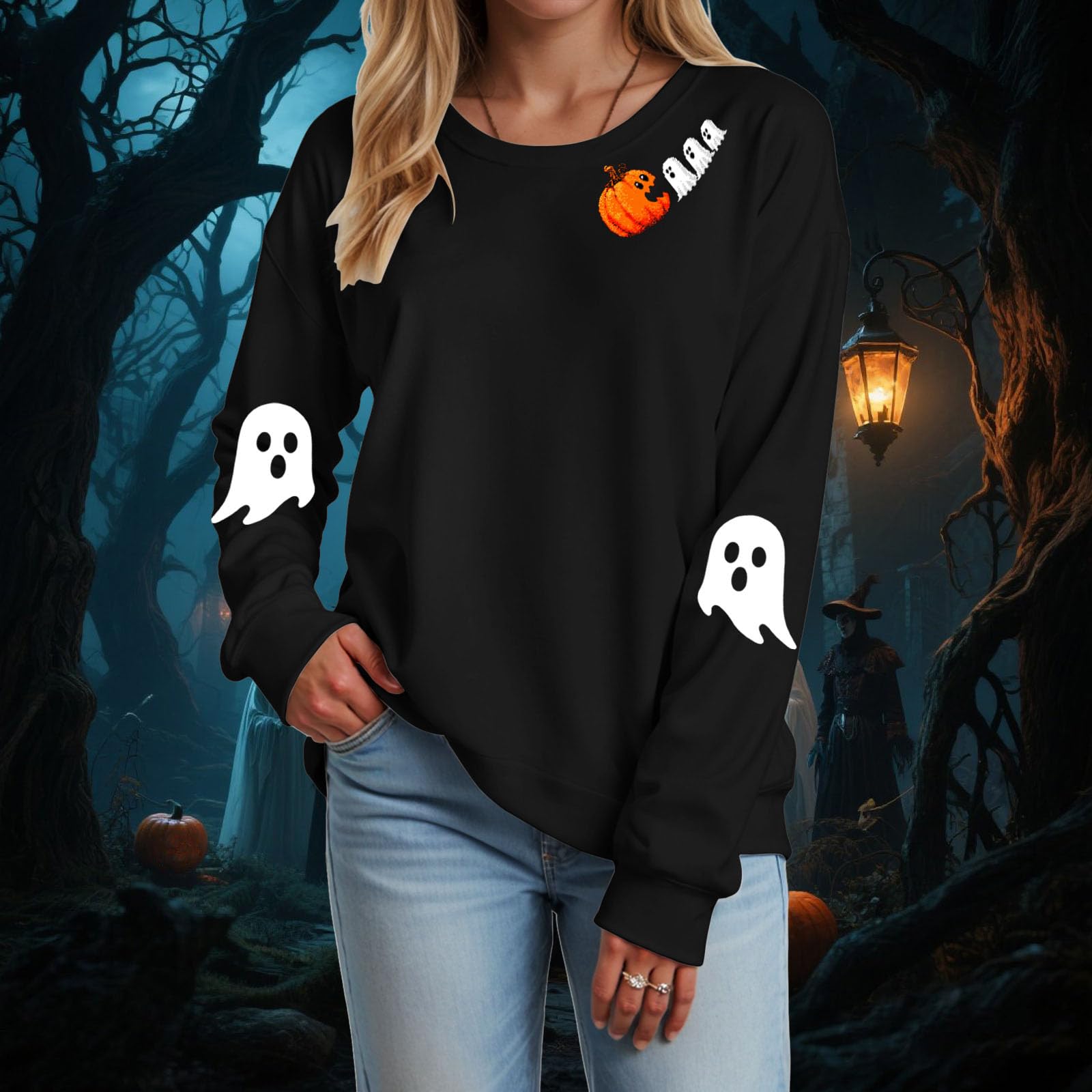 

Women s Fashion Casual Round Neck Long Sleeve Print T-shirt Top S чёрный