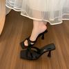 Temperament Evening wind High heel thin heel French slippers Women wear retro cool open-toed slippers in summer