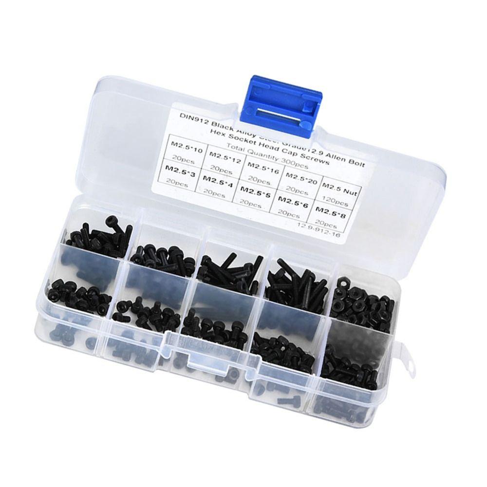300pcs Alloy Steel Hex Socket Head Screws for automotive maintenance, household use.