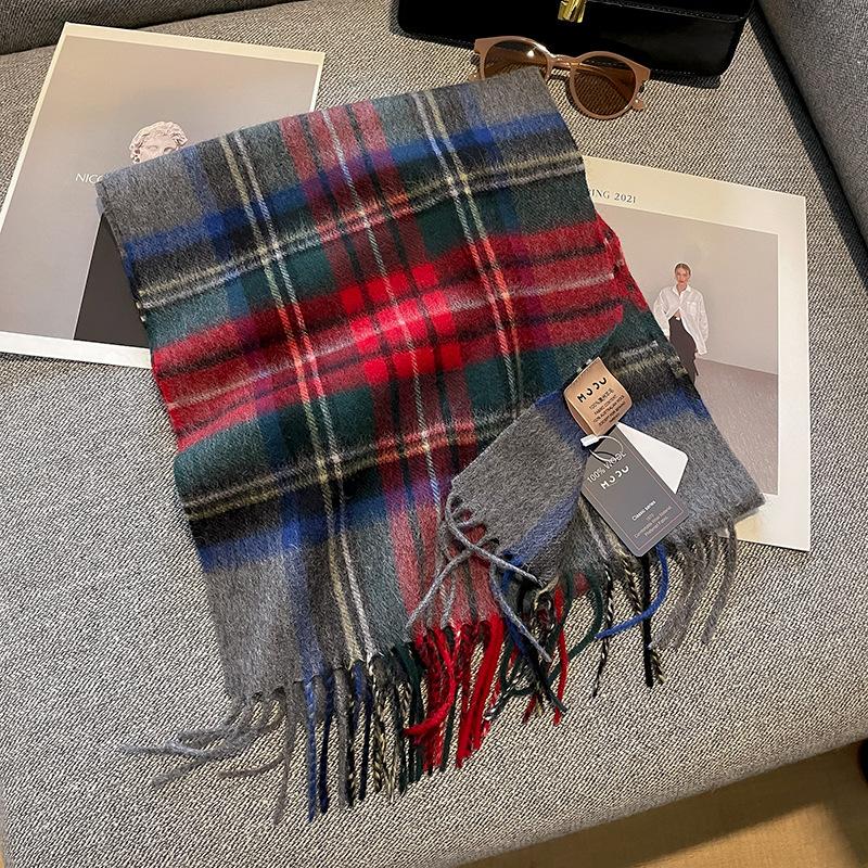 Small wool classic plaid simple winter fringed warm scarf female scarf student style