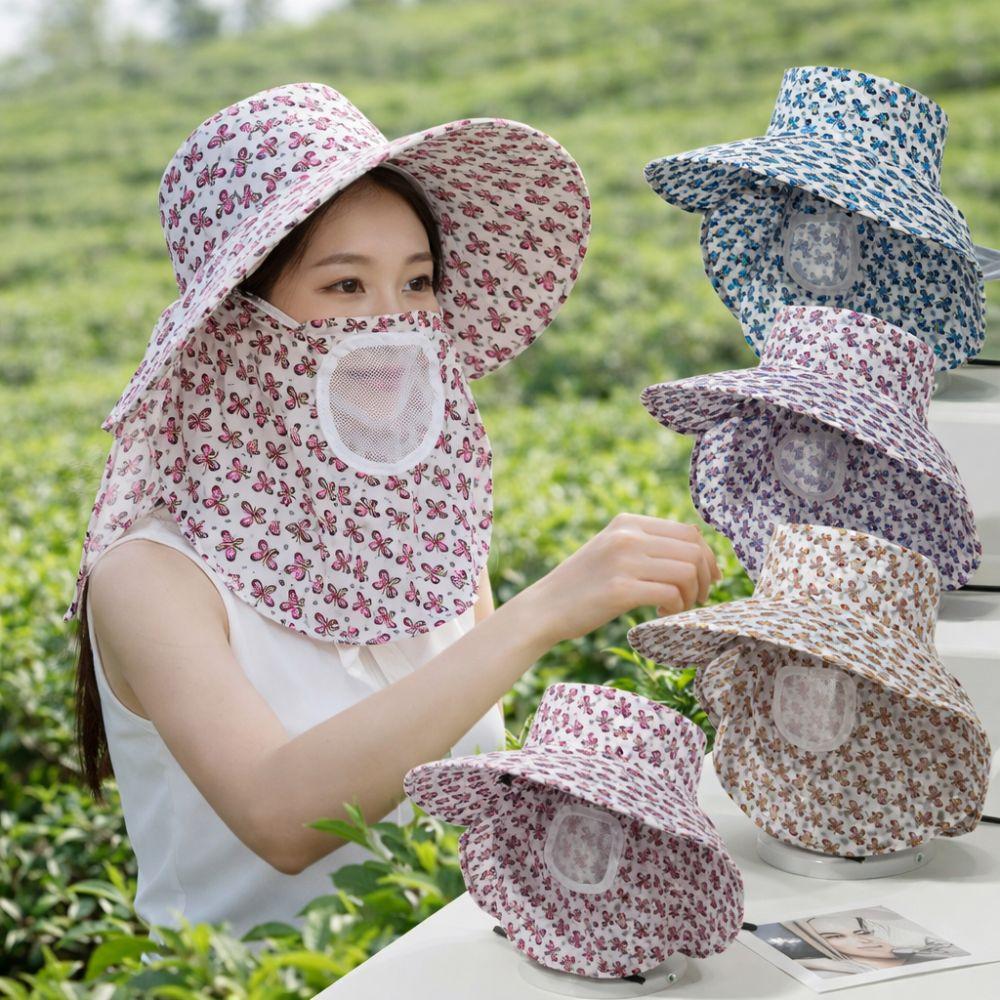UV Protection Tea Picking Work Hat Wide Brim Fisherman's Hat Face Mask Sun Hat Summer Outdoor