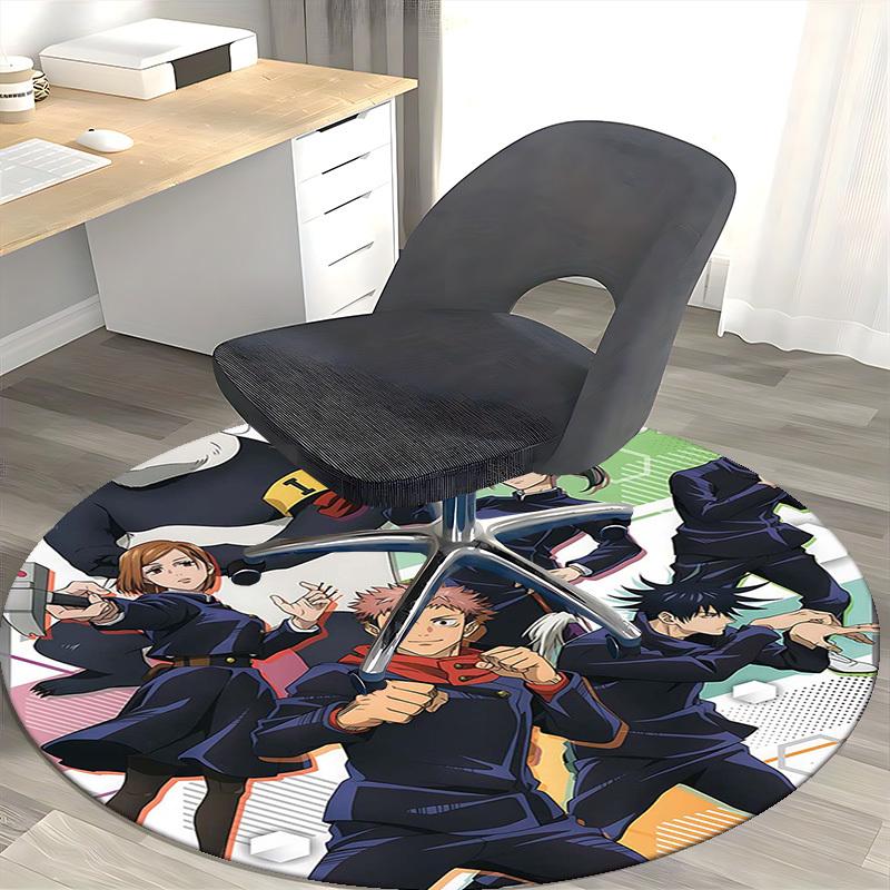 1pc Tokyo Jujutsu High School Anime Round Carpet Office Chair Mat, NonSlip Rug with Cute Uniform Design for Home