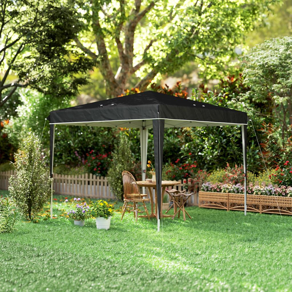 Gazebo 3x3 m for 6-9 People with Adjustable Height and Drainage Holes, in Metal and Black Oxford Fabric