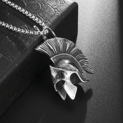 Ancient Greek Spartan Warrior Helmet Pendant Roman Shield Necklace for Men Women Punk Jewelry Gift