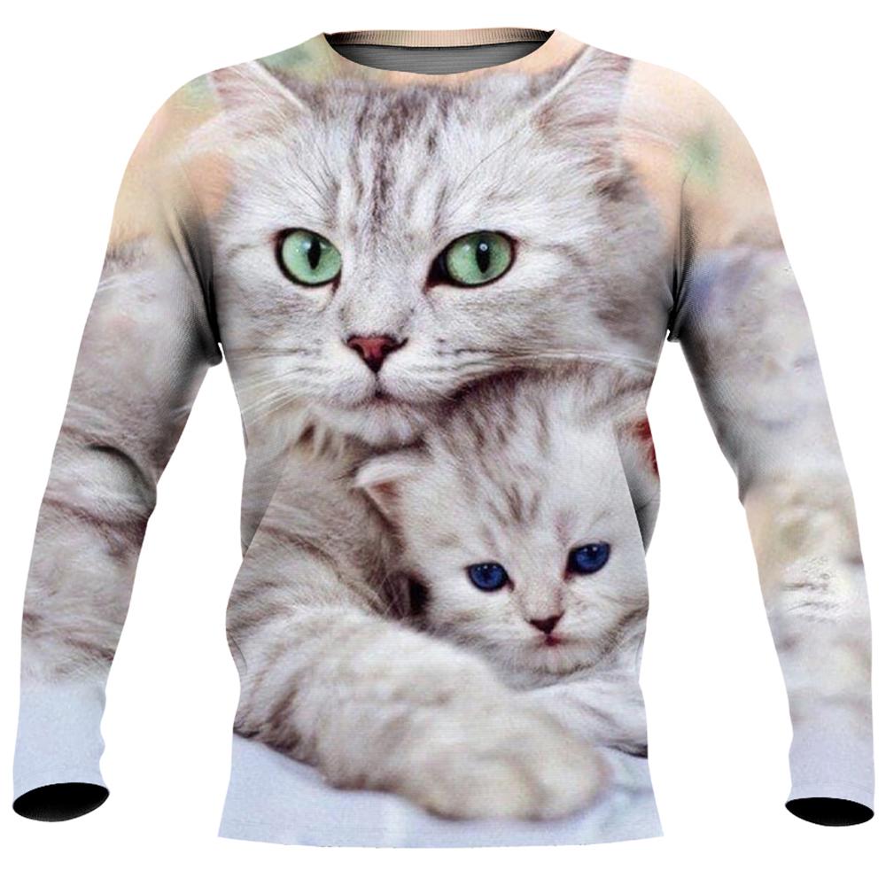 Cute Cat Print Imitation Cotton Long Sleeve Men's T-shirts Spring O-Neck Casual Loose Tee Streetwear Unisex Clothing EU Size 5XL