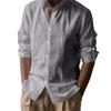 American Cross-border Men's Hawaiian Cotton and Linen Stand-up Collar Breathable Henry Collar Casual Long-sleeved Shirt