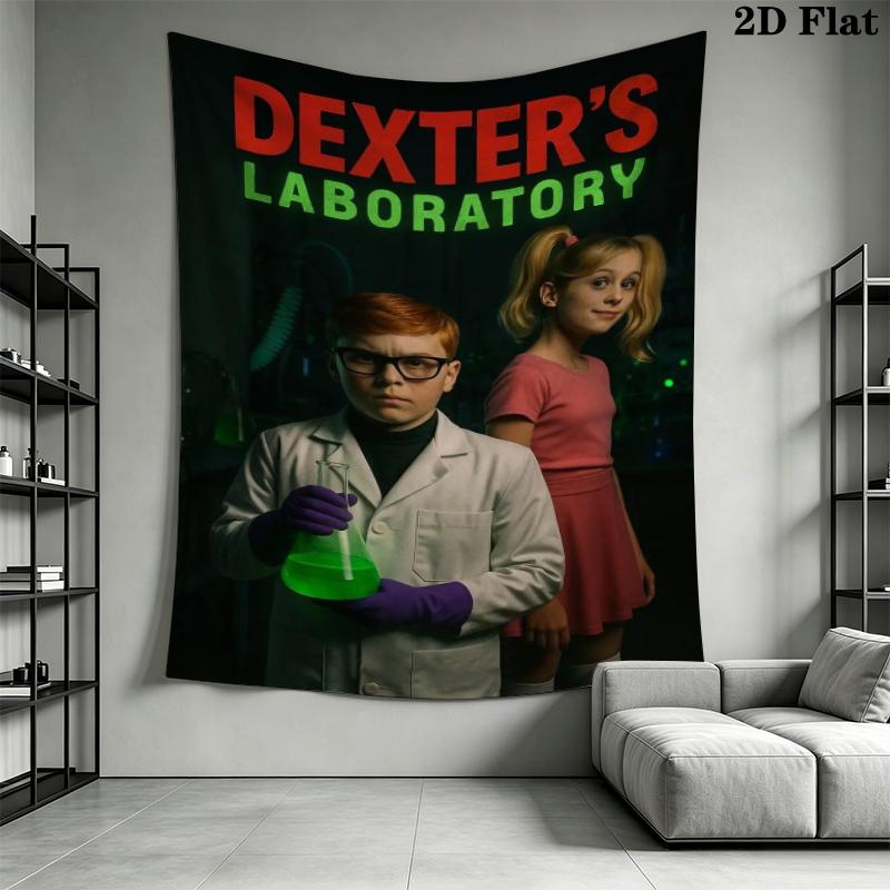 Dexter's Laboratory Wall Tapestry Aesthetic Wall Hanging Printed Fabric Blanket Decorative Tapestries for Bedroom Living Room Home Decor