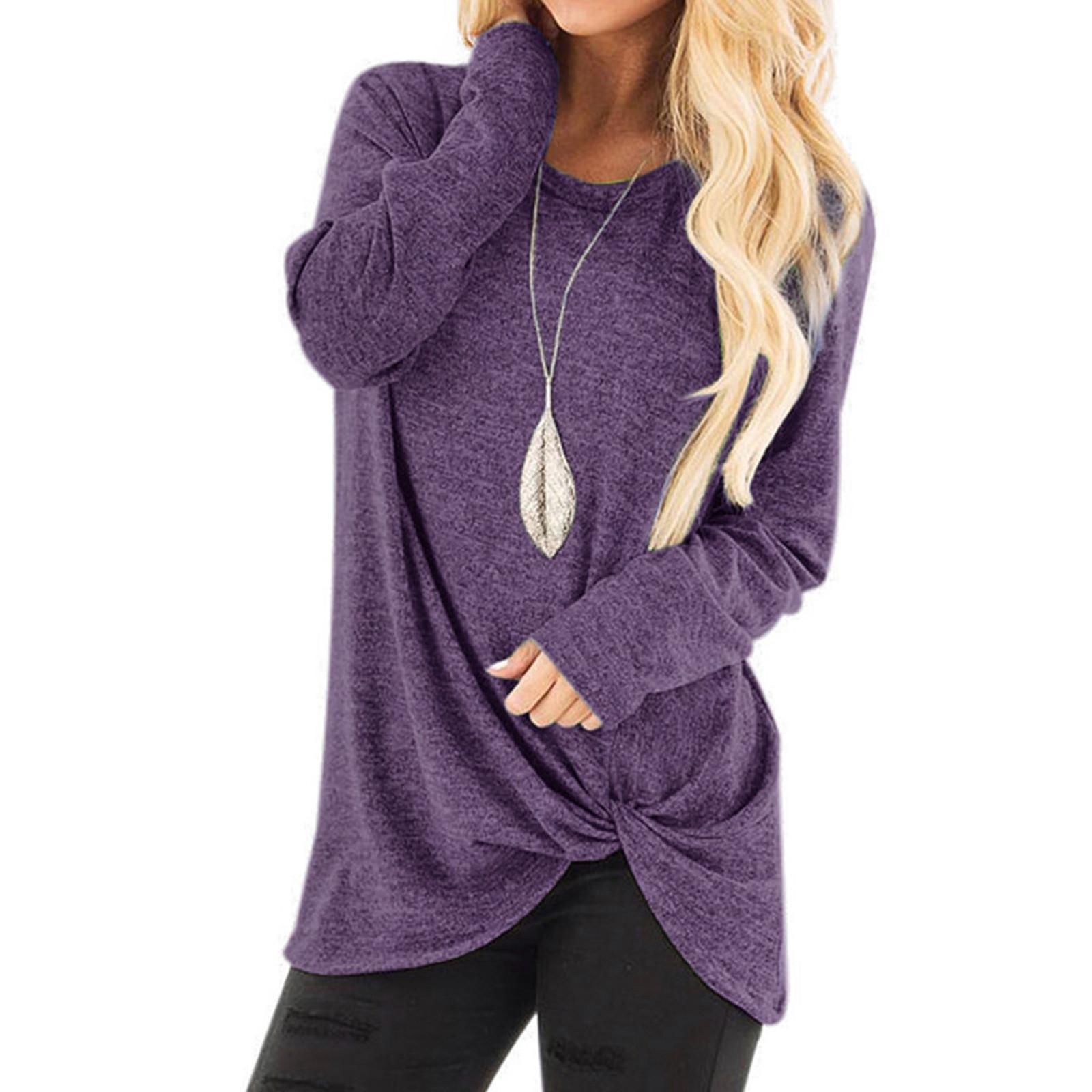 Women Fashion Loose Long Sleeve Casual T-Shirt Blouse Tops XL фиолетовый