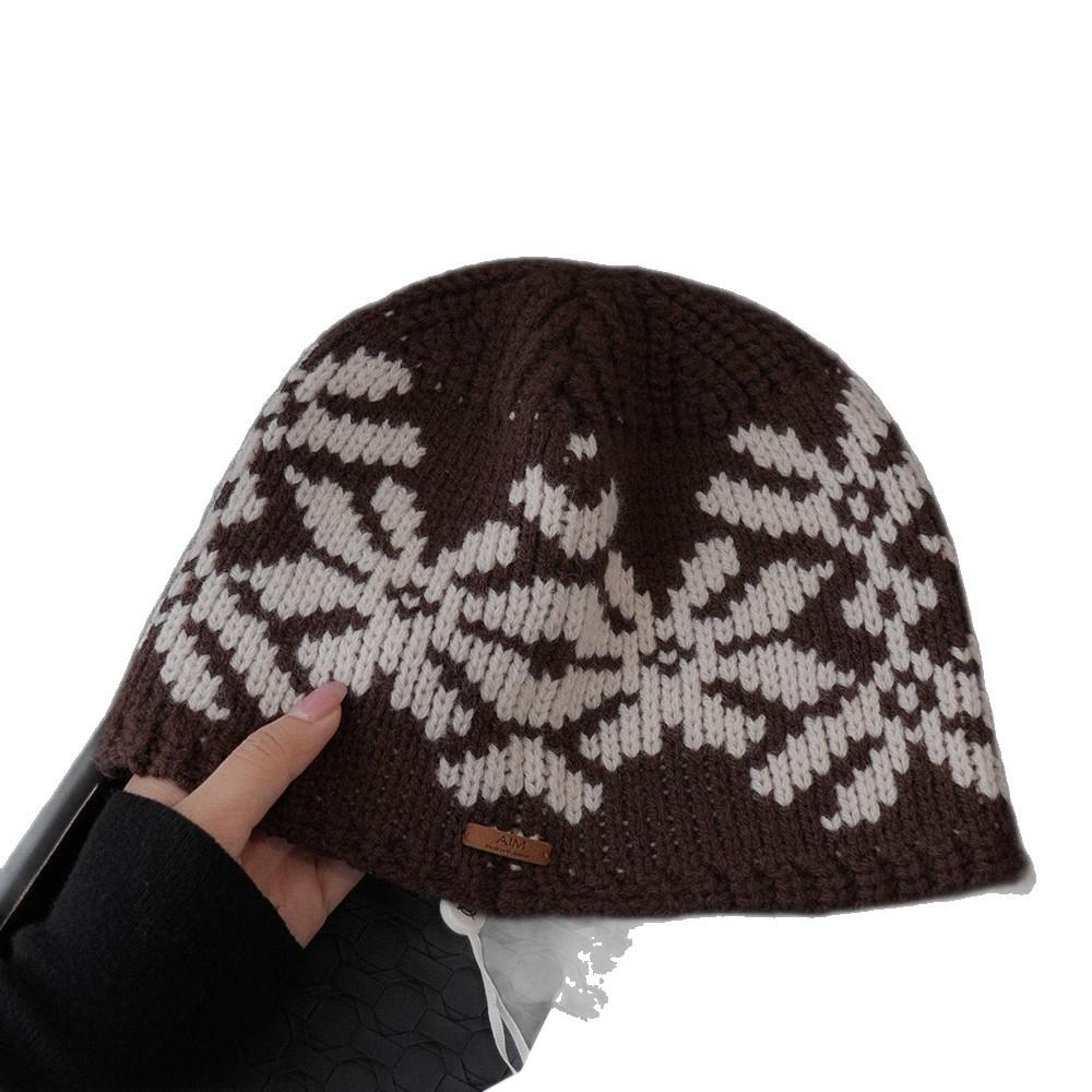 Retro Knitted Jacquard Literary Style Ear Protection Face Small Fashionable Warm Ethnic Style Woolen Hat