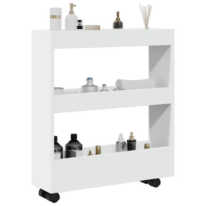 VidaXL Narrow 3-Tier Storage Cart White Engineered Wood, Slim Storage Cart, Rolling Cart, Cart 855241