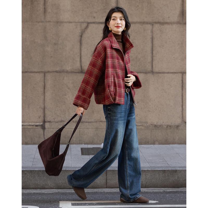 Demana Damen Retro karierte Wollmischung gefütterte Jacke