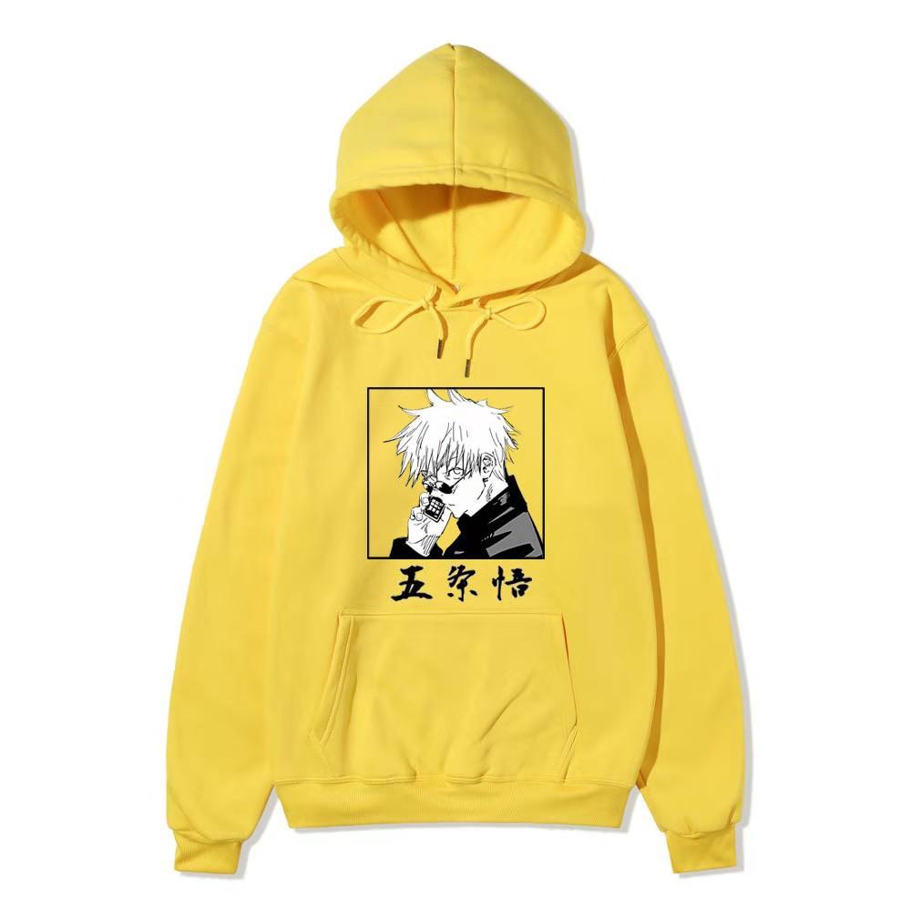 Jujutsu Kaisen Satoru Gojo Hoodie Unisex Fleece Sweatshirt Square Black White Manga Print Chinese Name Autumn Winter Pullover