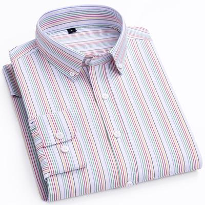 Primavera Outono Camisas Masculinas de Negócios Casuais Moda Listrada Manga Longa Gola Quadrada Oxford Camisa Têxtil Masculina Tops Plus Size
