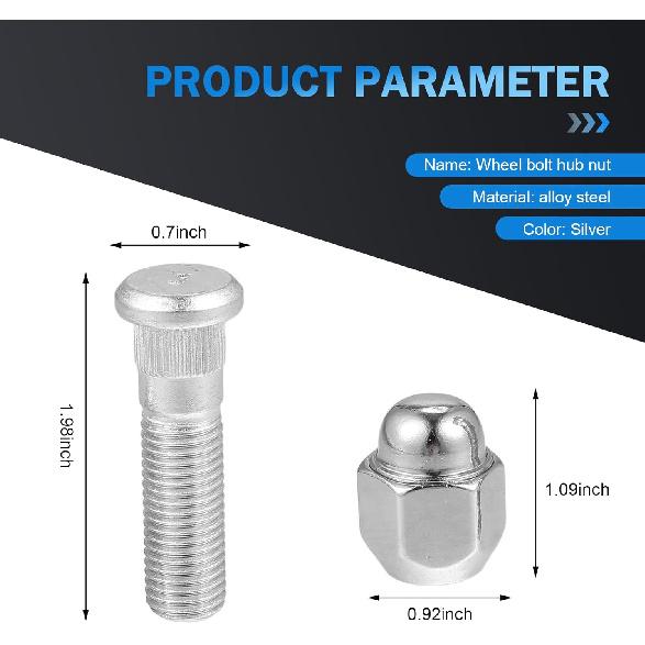 Leechio 2 PCS M12x1.5 Wheel Stud Bolt Kit, Steel Wheel Studs and Lug Nuts Kit, Rust-Proof Fastener Screw Rod Replacement OE: 52950-14140,