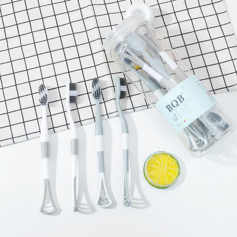 Double Head Toothbrush With Tongue Scraper Tongue Oral Cleaning Brush Reusable Fresh Breath Oral Hygiene Care Cleaning Tools