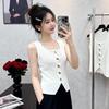 French Retro U-Neck Single-Breasted Sleeveless Slim Vest Solid Color Knitted Vest For Women
